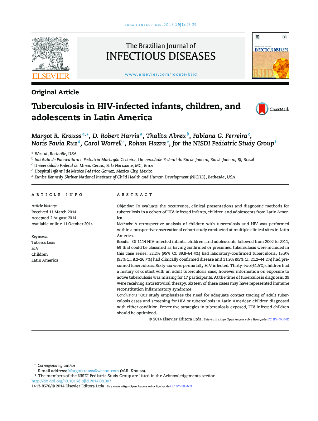 Tuberculosis in HIV-infected infants, children, and adolescents in Latin America