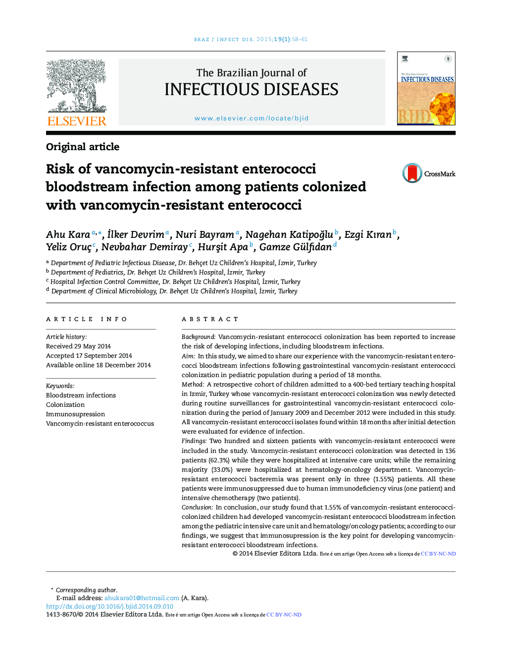 Risk of vancomycin-resistant enterococci bloodstream infection among patients colonized with vancomycin-resistant enterococci