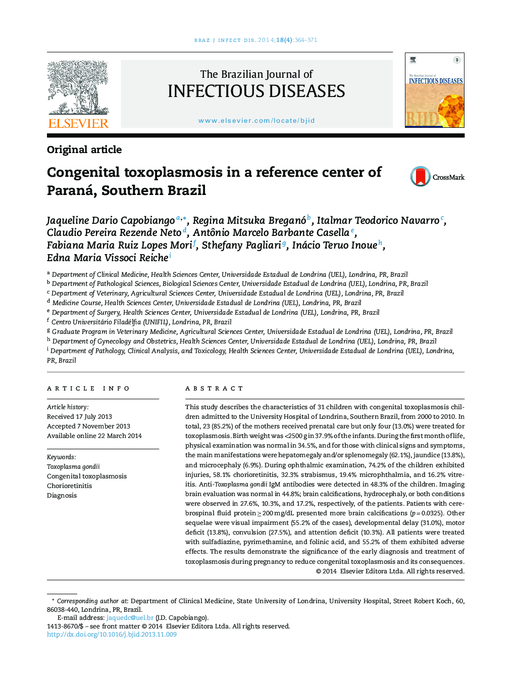 Congenital toxoplasmosis in a reference center of Paraná, Southern Brazil