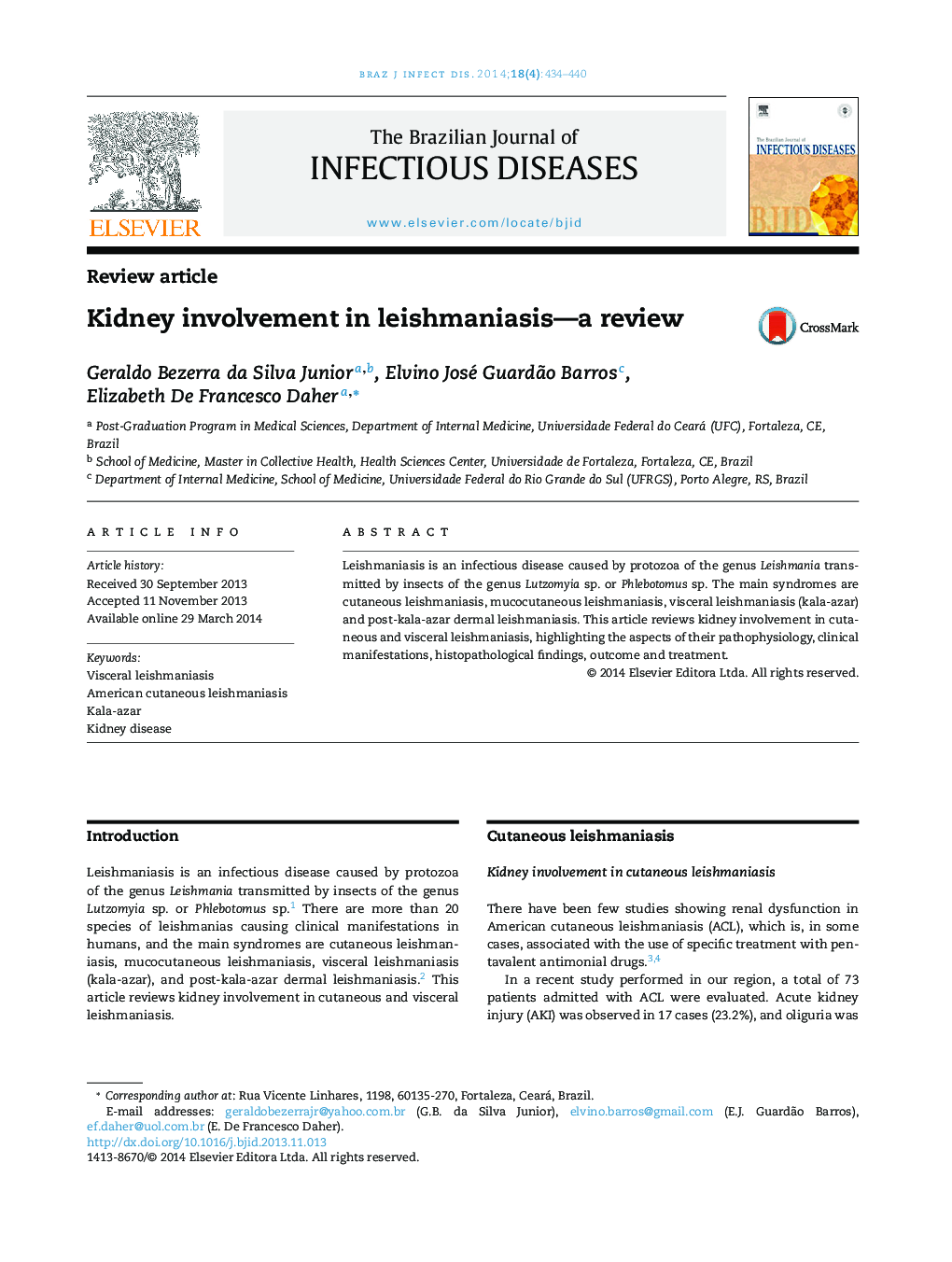 Kidney involvement in leishmaniasis—a review