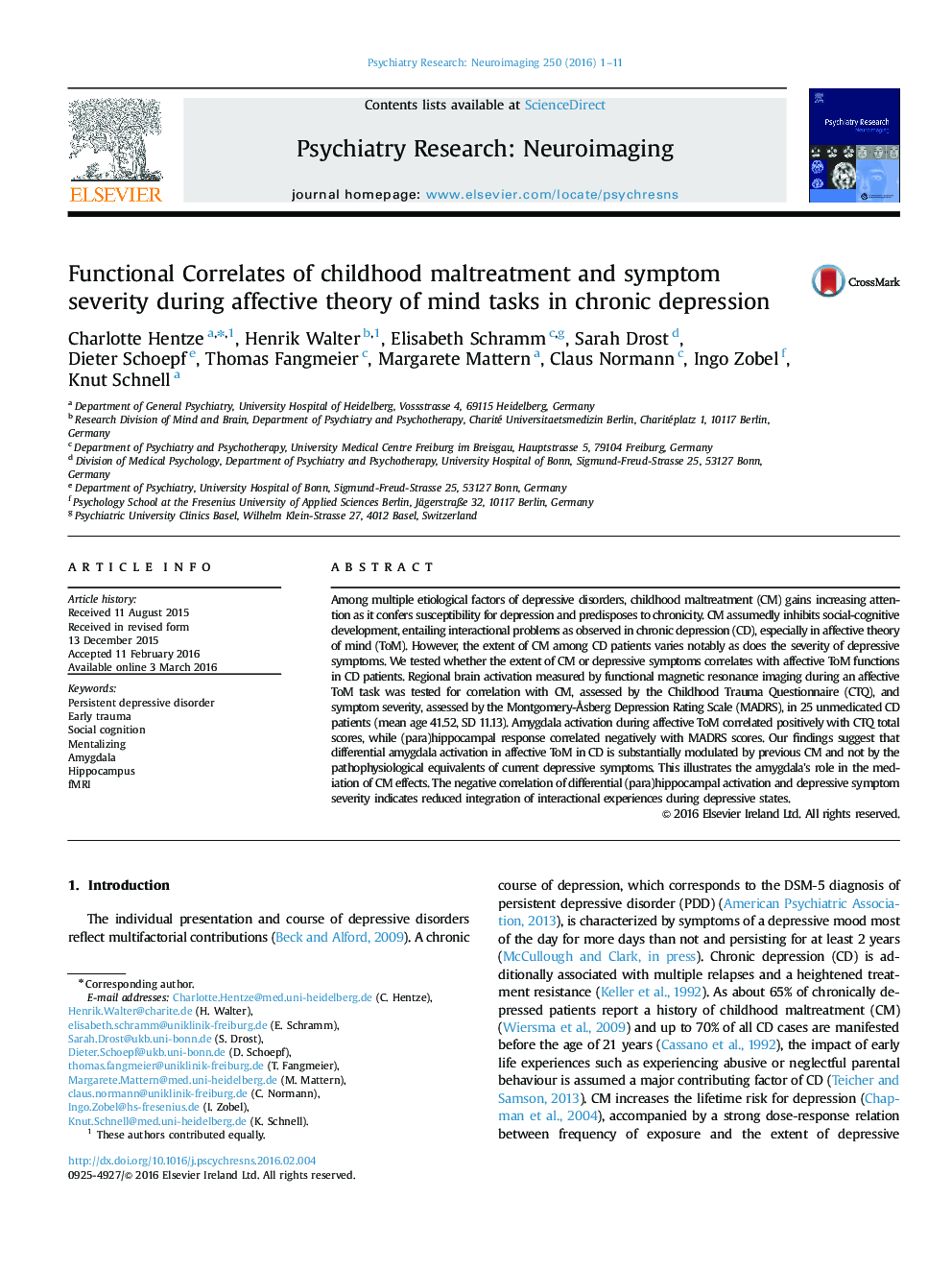 Functional Correlates of childhood maltreatment and symptom severity during affective theory of mind tasks in chronic depression