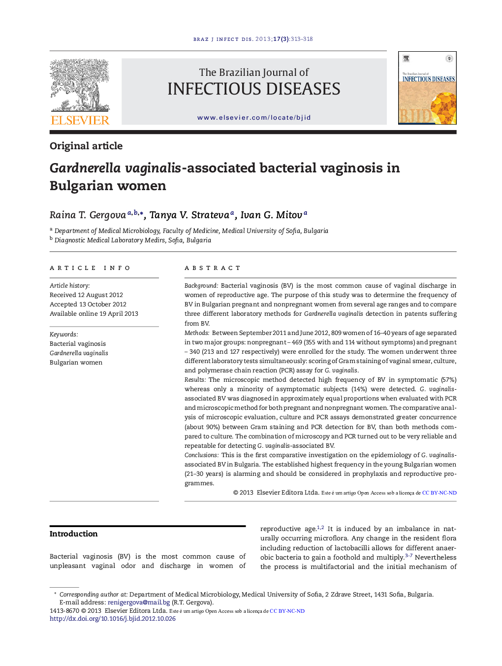 Gardnerella vaginalis-associated bacterial vaginosis in Bulgarian women