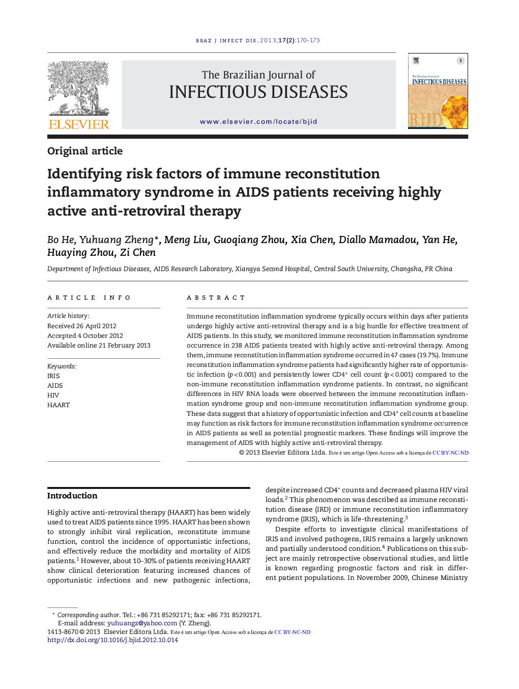 Identifying risk factors of immune reconstitution inflammatory syndrome in AIDS patients receiving highly active anti-retroviral therapy