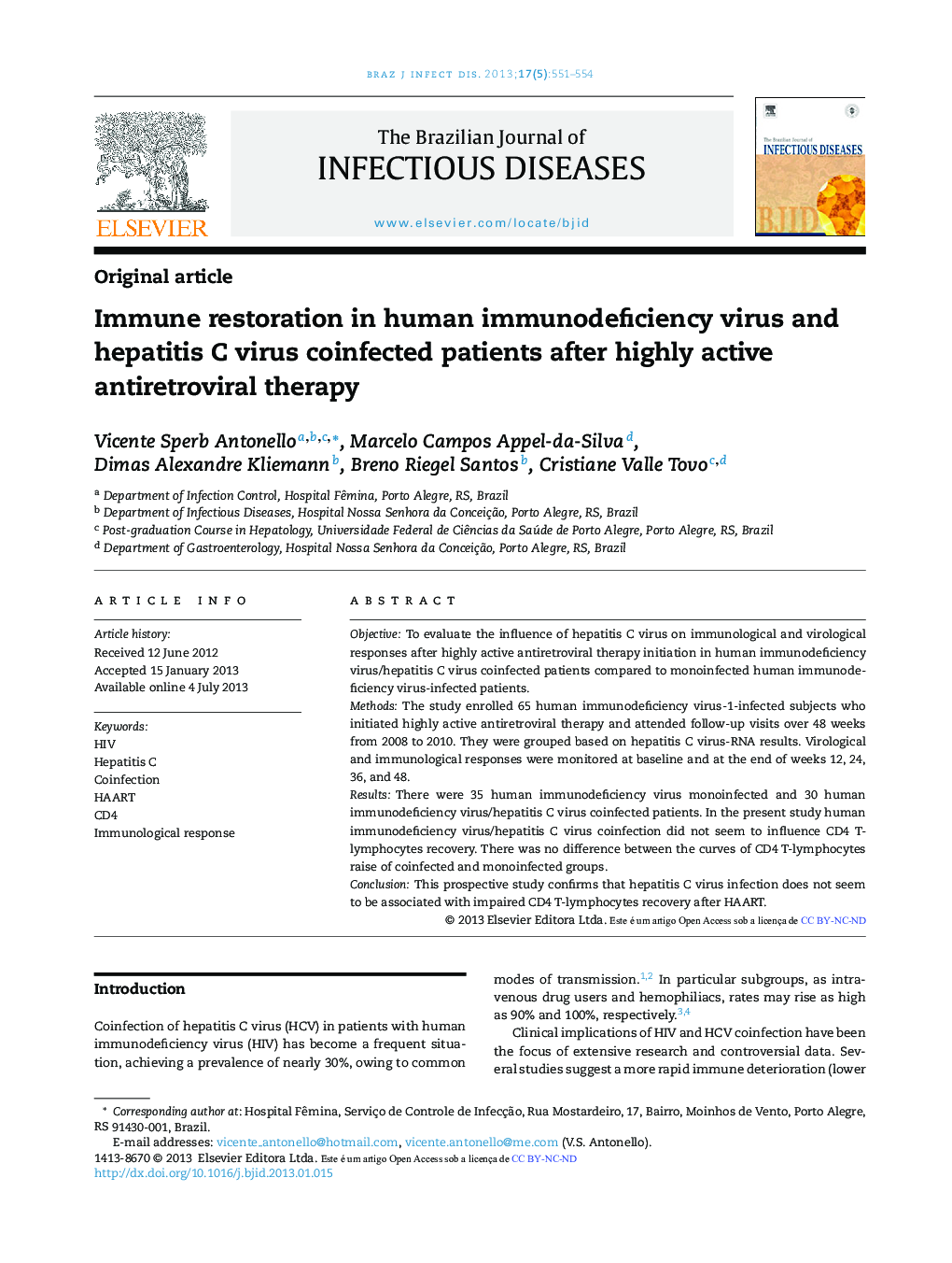 Immune restoration in human immunodeficiency virus and hepatitis C virus coinfected patients after highly active antiretroviral therapy