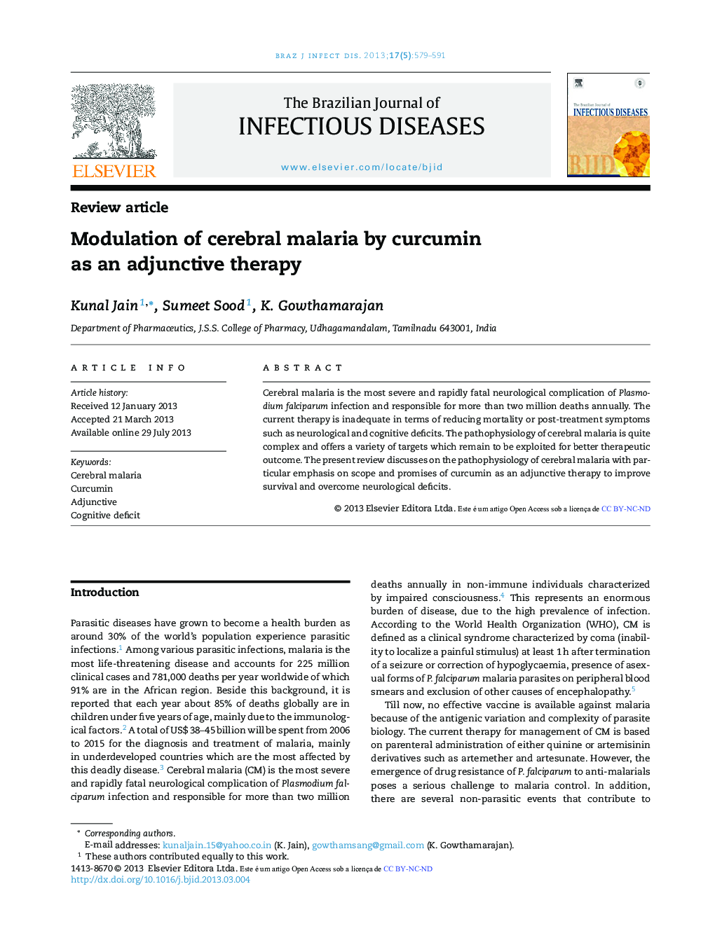 Modulation of cerebral malaria by curcumin as an adjunctive therapy