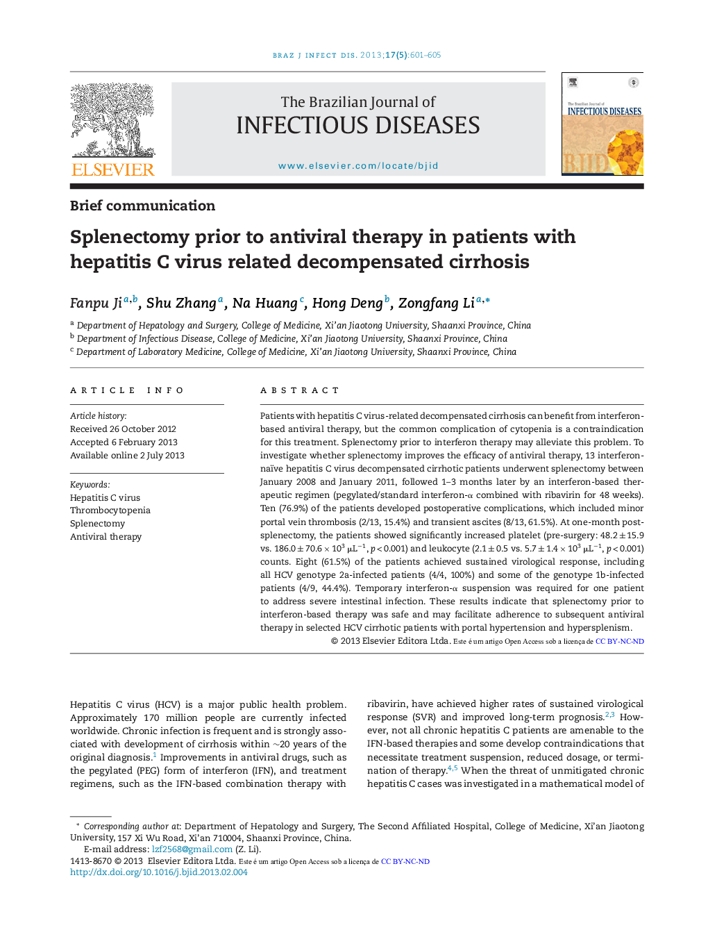 Splenectomy prior to antiviral therapy in patients with hepatitis C virus related decompensated cirrhosis