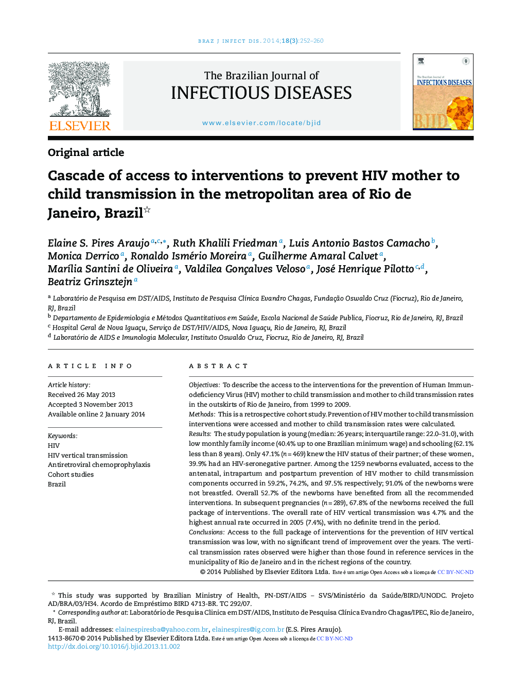 Cascade of access to interventions to prevent HIV mother to child transmission in the metropolitan area of Rio de Janeiro, Brazil 