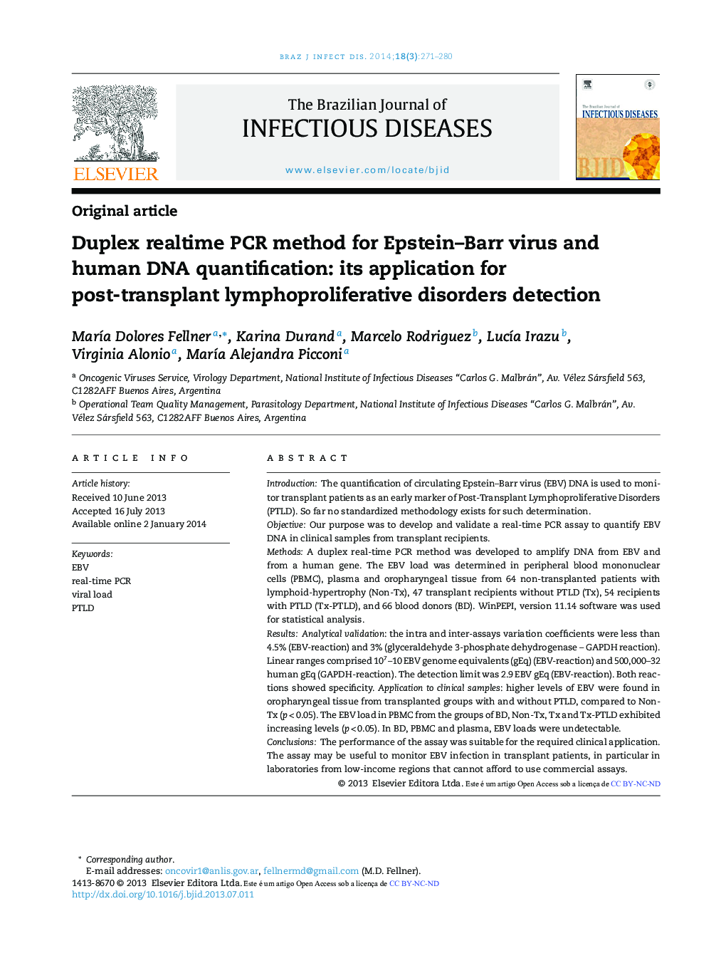 Duplex realtime PCR method for Epstein–Barr virus and human DNA quantification: its application for post-transplant lymphoproliferative disorders detection