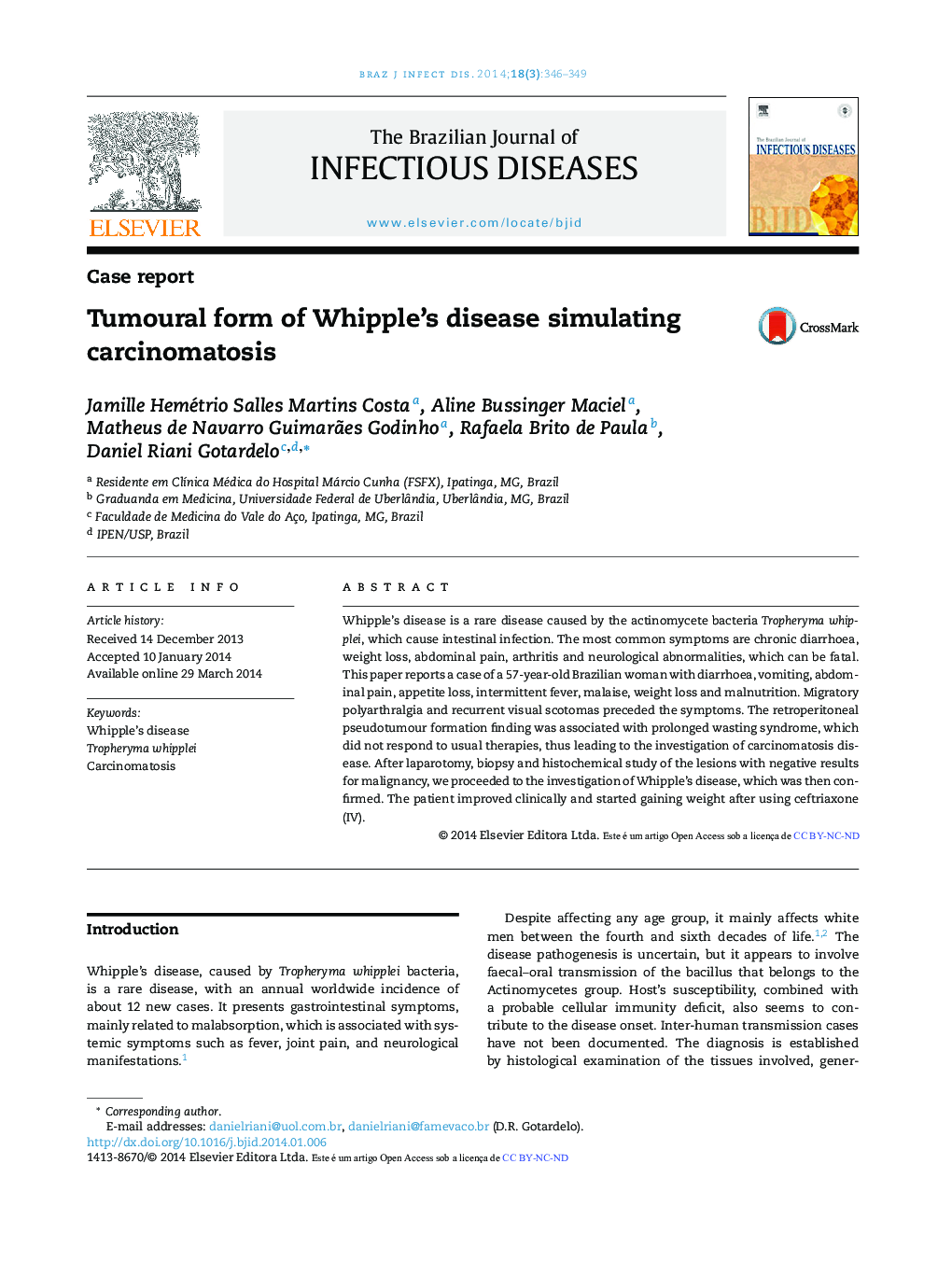 Tumoural form of Whipple's disease simulating carcinomatosis