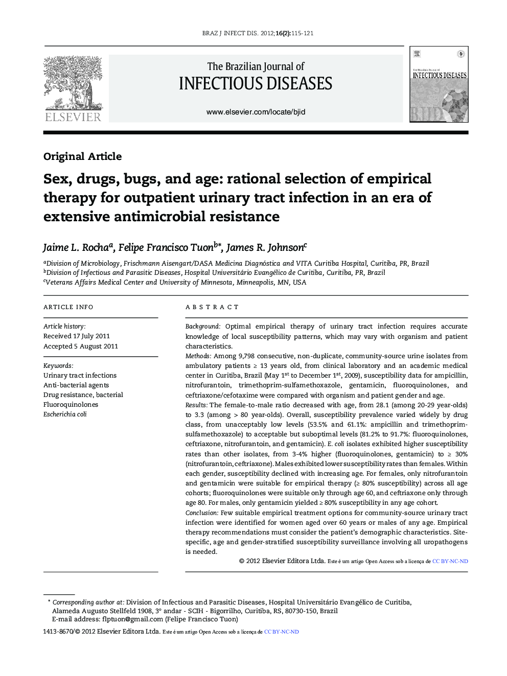 Sex, drugs, bugs, and age: Rational selection of empirical therapy for outpatient urinary tract infection in an era of extensive antimicrobial resistance