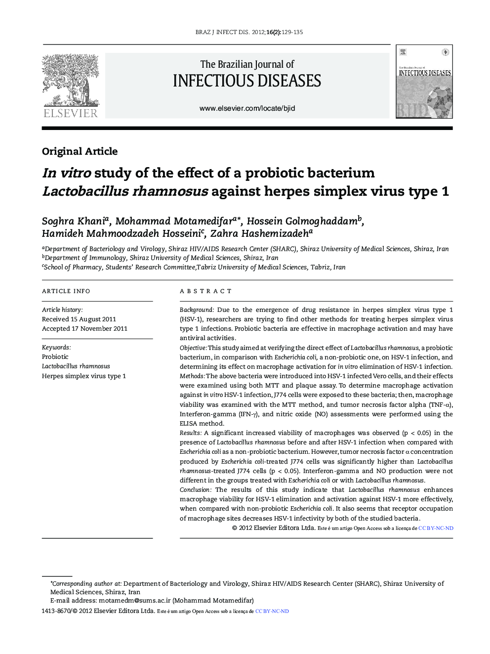 In vitro study of the effect of a probiotic bacterium Lactobacillus rhamnosus against herpes simplex virus type 1