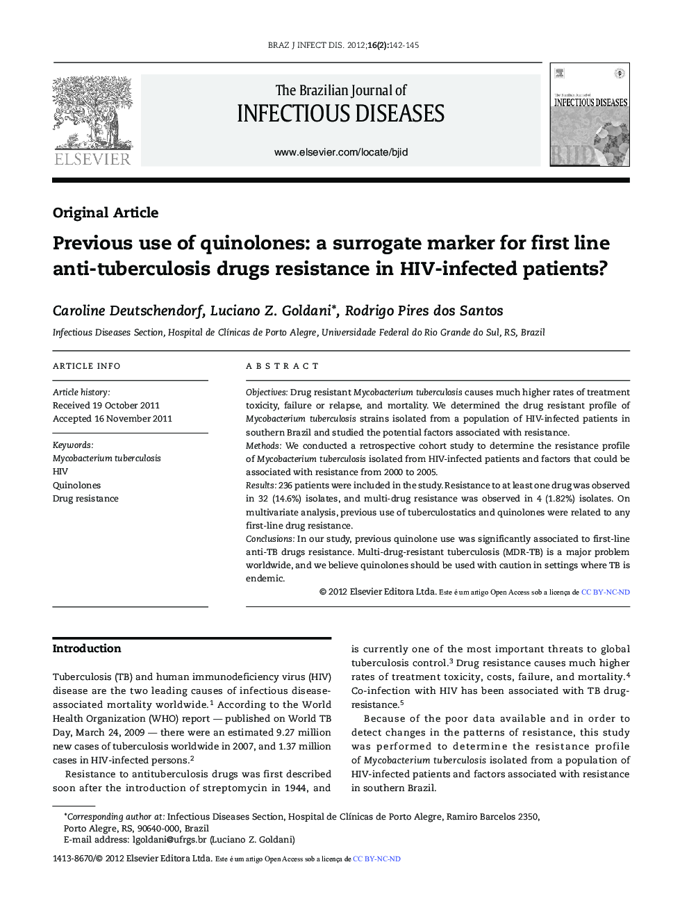 Previous use of quinolones: A surrogate marker for first line anti-tuberculosis drugs resistance in HIV-infected patients?