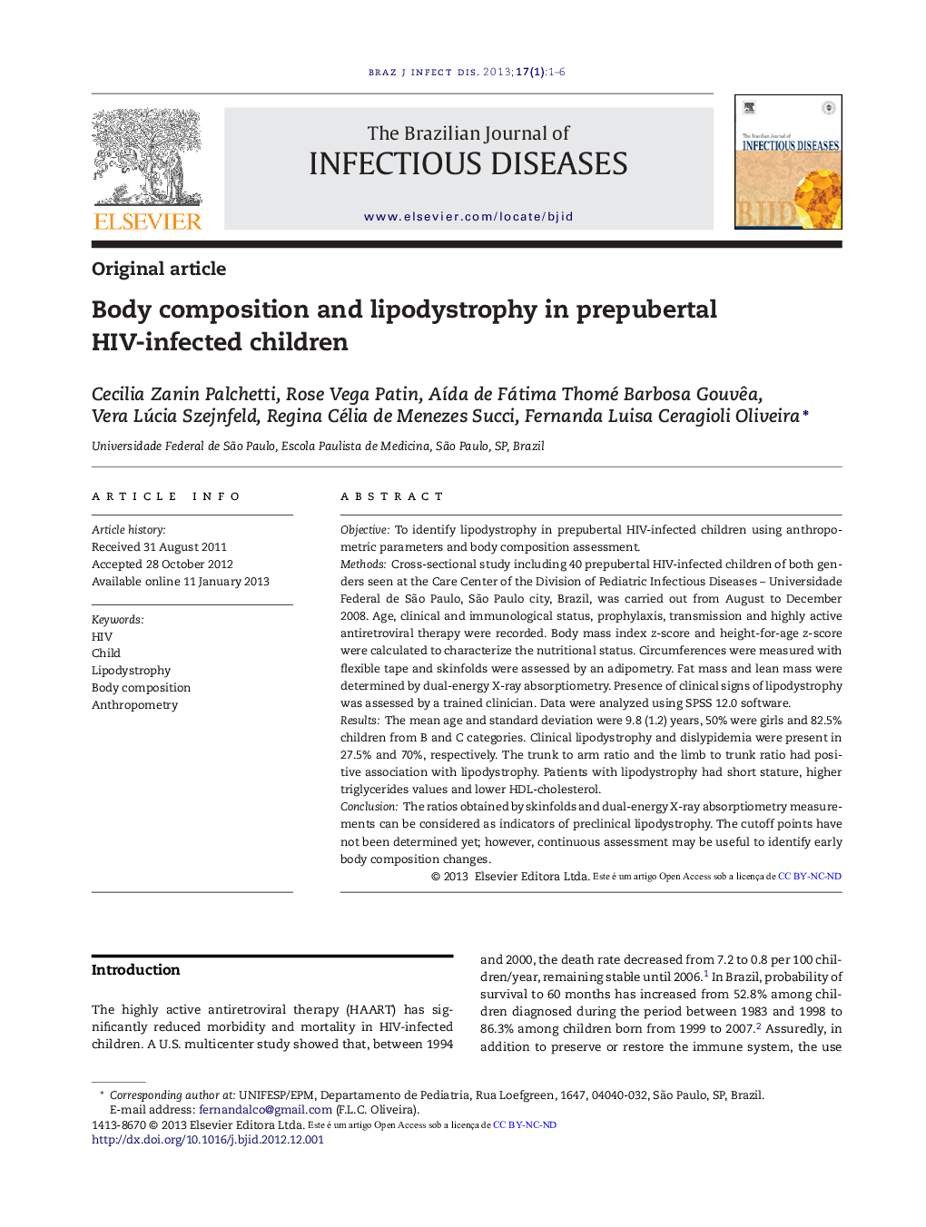 Body composition and lipodystrophy in prepubertal HIV-infected children