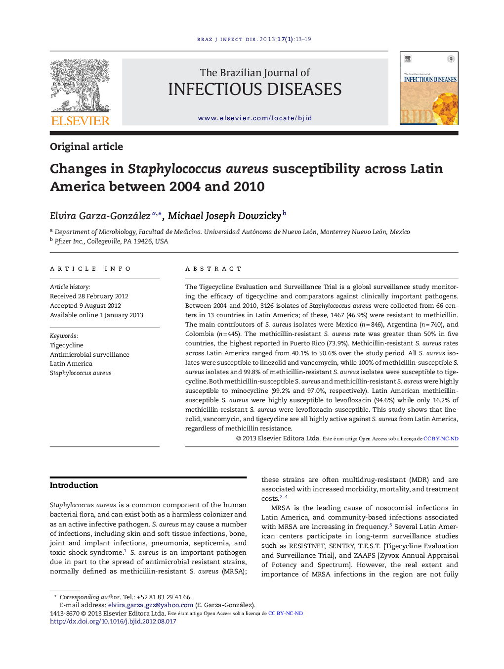 Changes in Staphylococcus aureus susceptibility across Latin America between 2004 and 2010