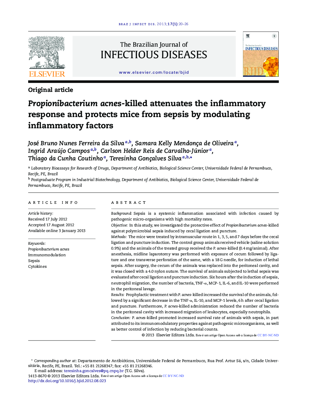 Propionibacterium acnes-killed attenuates the inflammatory response and protects mice from sepsis by modulating inflammatory factors