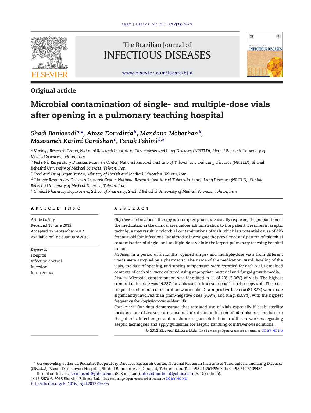 Microbial contamination of single- and multiple-dose vials after opening in a pulmonary teaching hospital