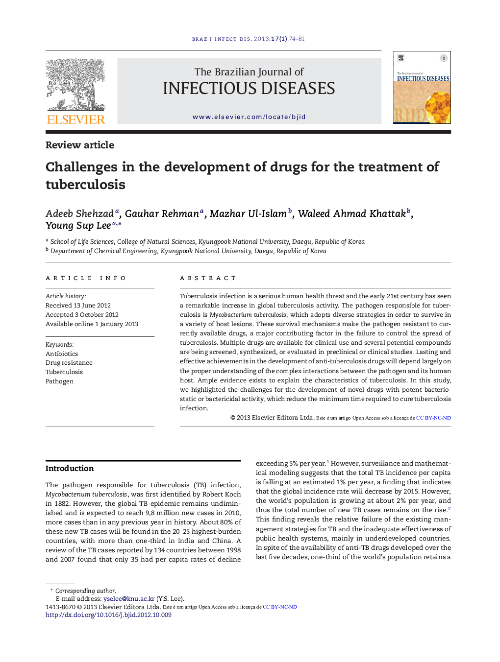 Challenges in the development of drugs for the treatment of tuberculosis