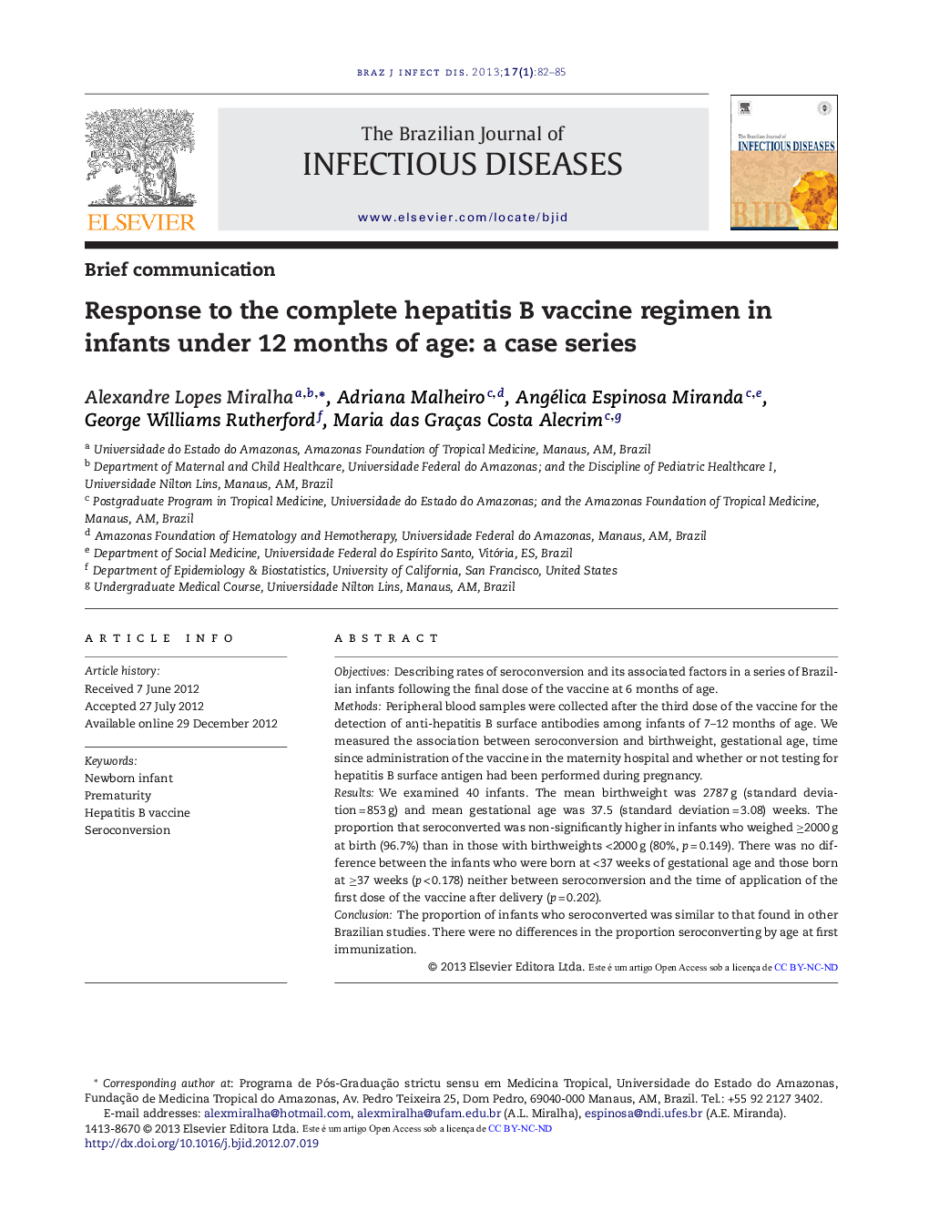 Response to the complete hepatitis B vaccine regimen in infants under 12 months of age: a case series