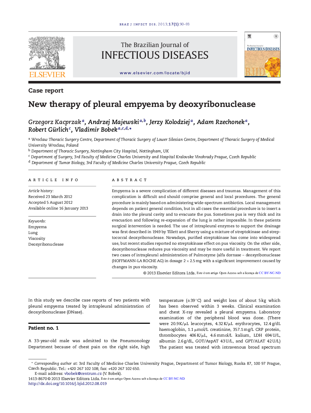 New therapy of pleural empyema by deoxyribonuclease