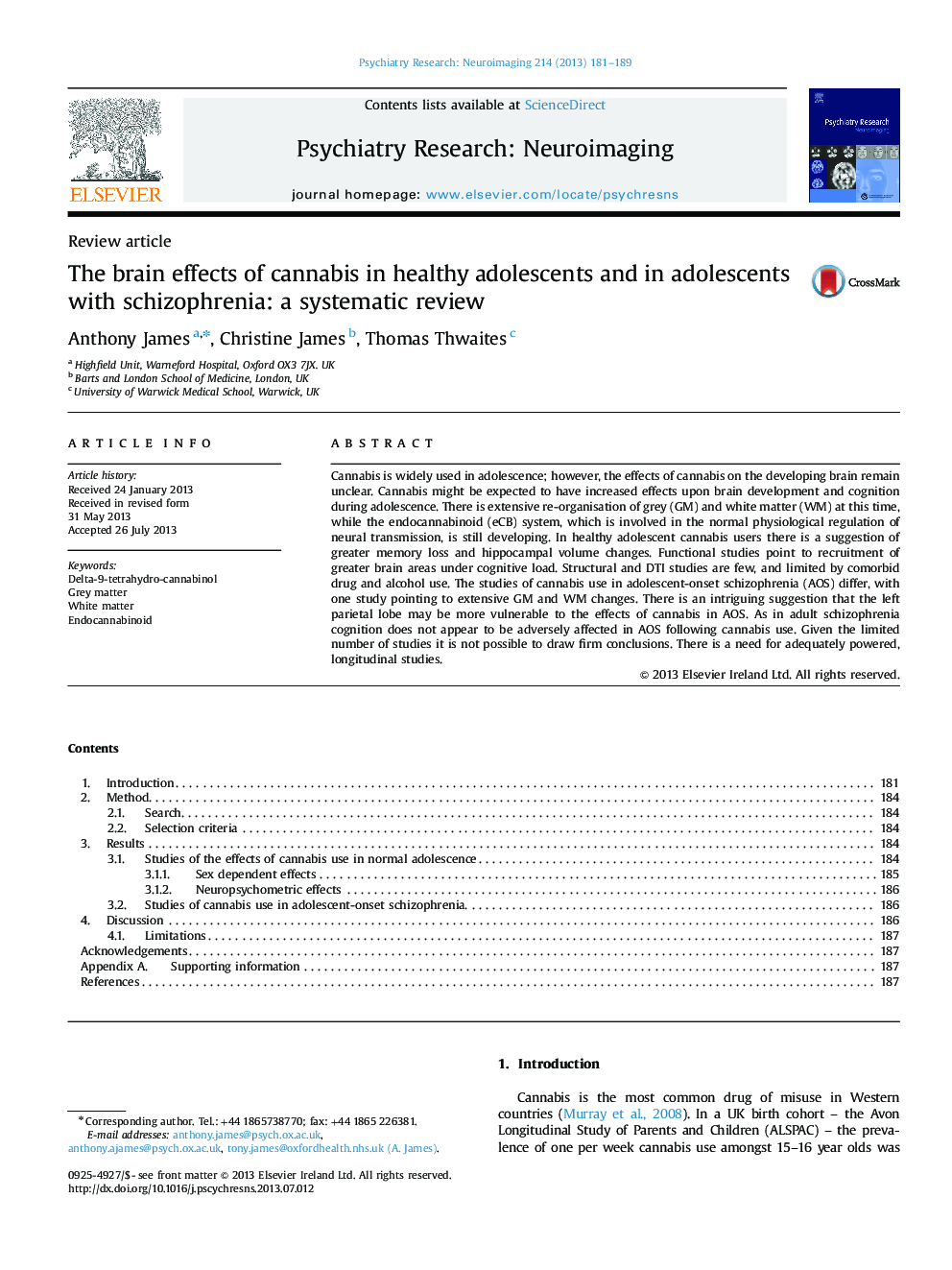 The brain effects of cannabis in healthy adolescents and in adolescents with schizophrenia: a systematic review