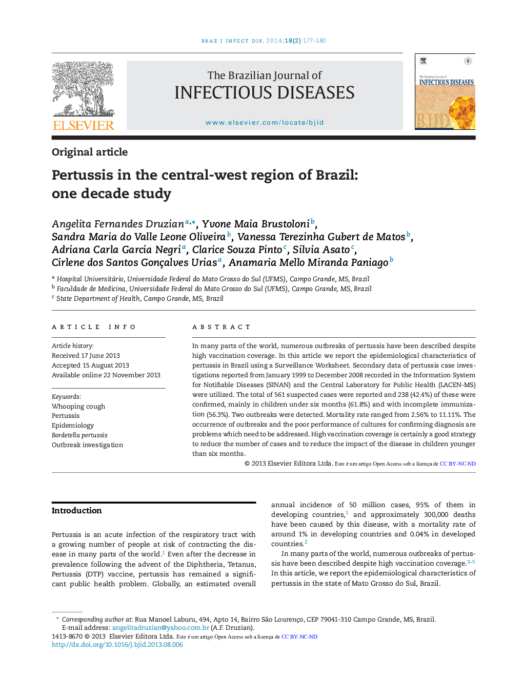 Pertussis in the central-west region of Brazil: one decade study