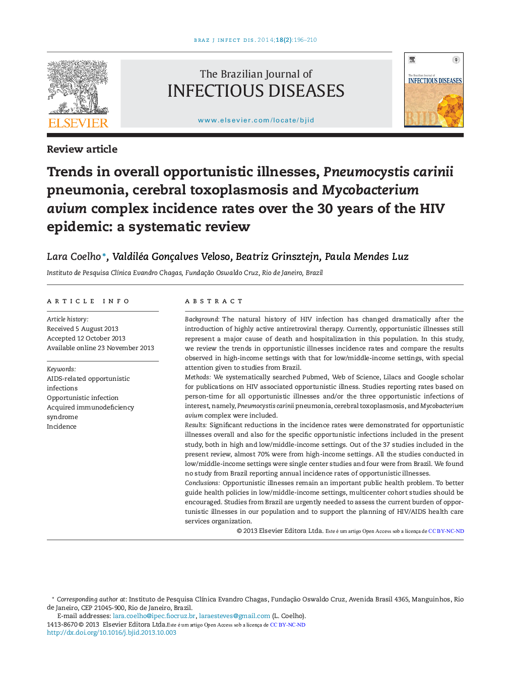 Trends in overall opportunistic illnesses, Pneumocystis carinii pneumonia, cerebral toxoplasmosis and Mycobacterium avium complex incidence rates over the 30 years of the HIV epidemic: a systematic review