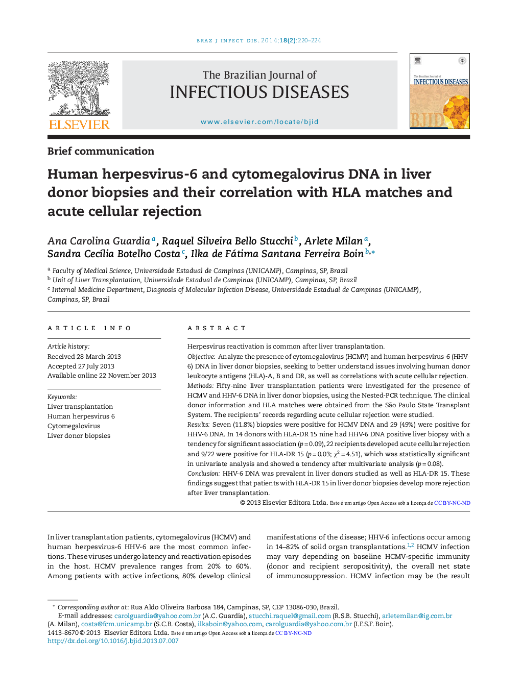 Human herpesvirus-6 and cytomegalovirus DNA in liver donor biopsies and their correlation with HLA matches and acute cellular rejection