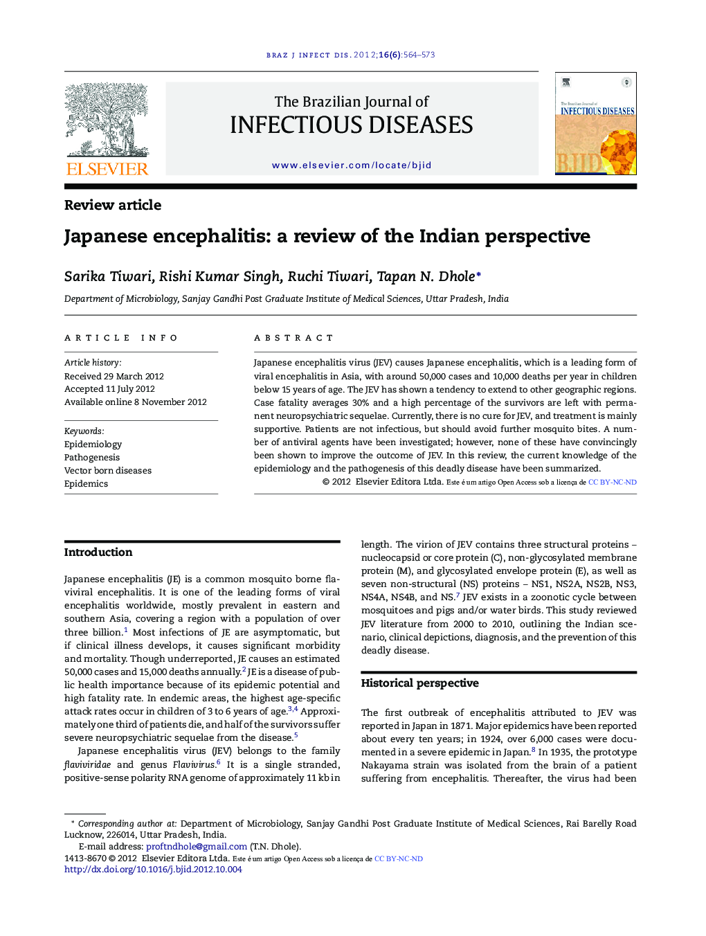 Japanese encephalitis: a review of the Indian perspective