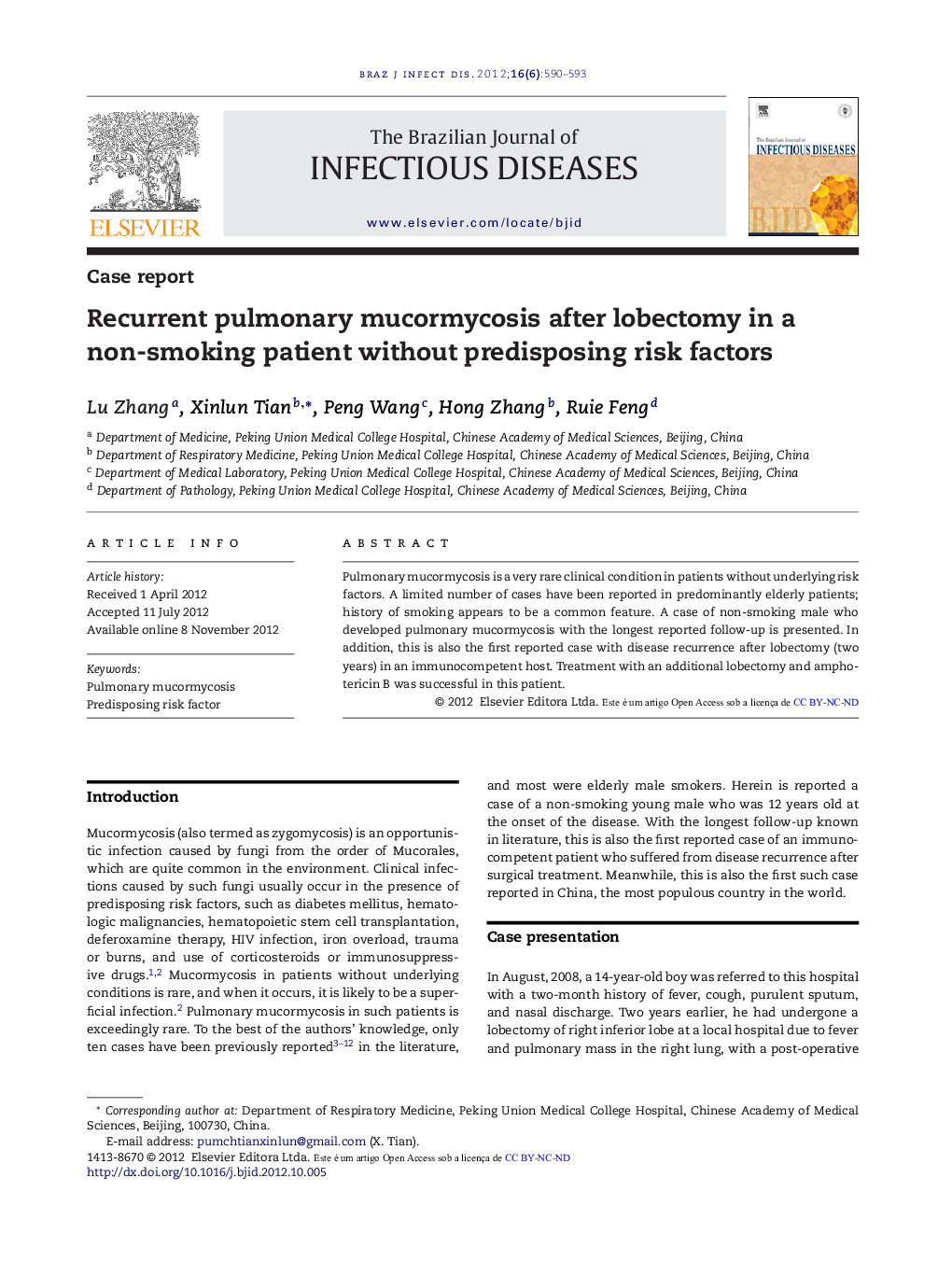 Recurrent pulmonary mucormycosis after lobectomy in a non-smoking patient without predisposing risk factors