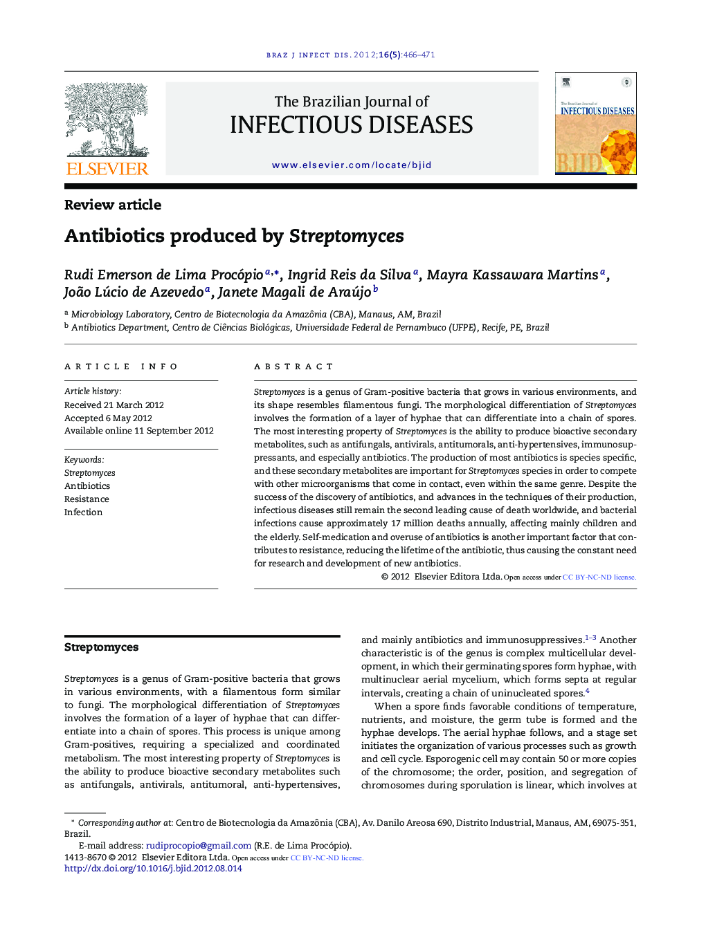 Antibiotics produced by Streptomyces