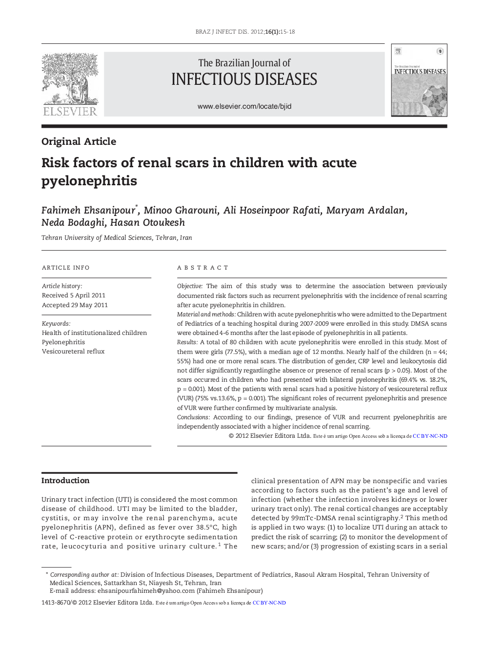 Risk factors of renal scars in children with acute pyelonephritis