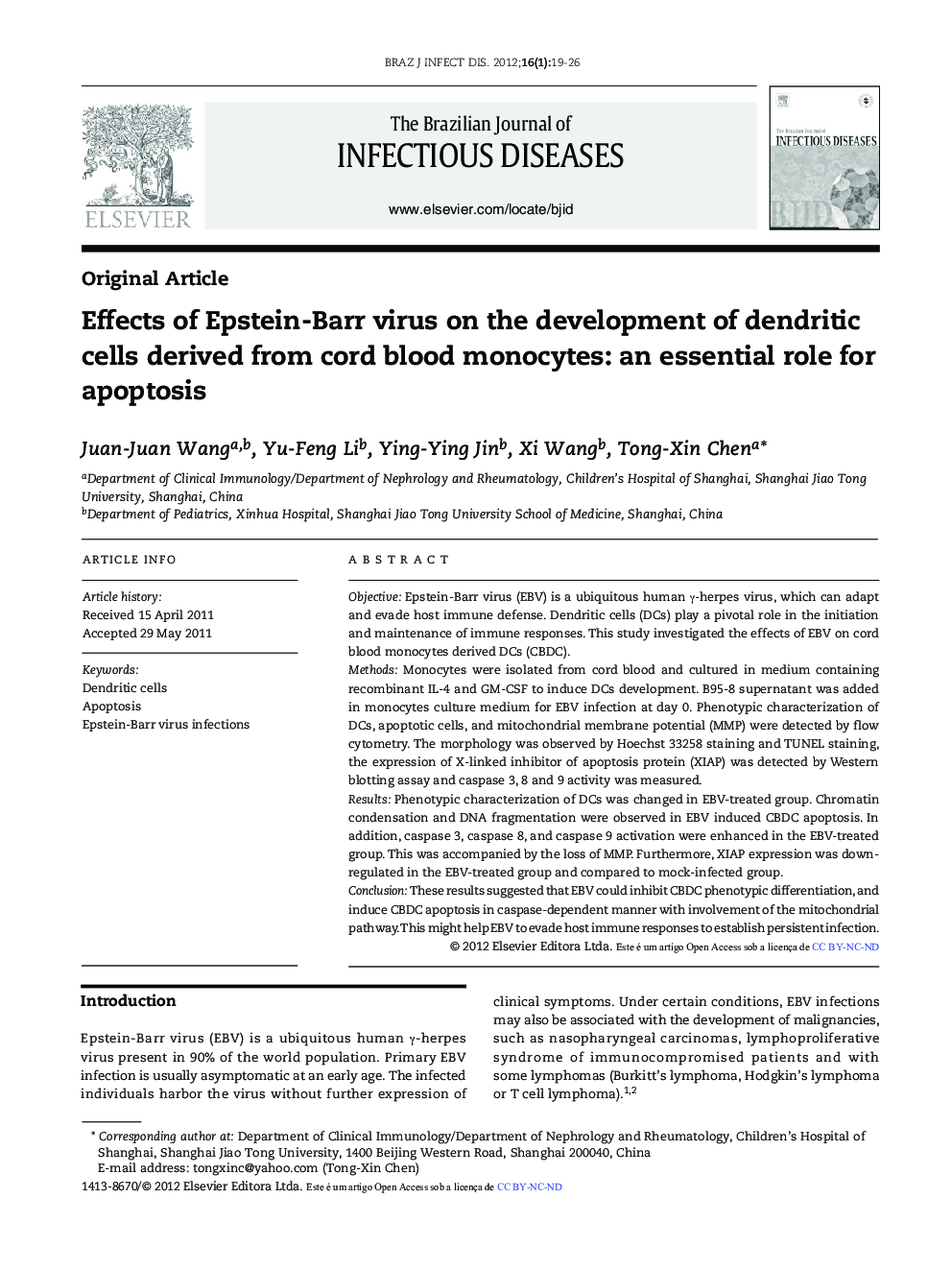 Effects of Epstein-Barr virus on the development of dendritic cells derived from cord blood monocytes: an essential role for apoptosis