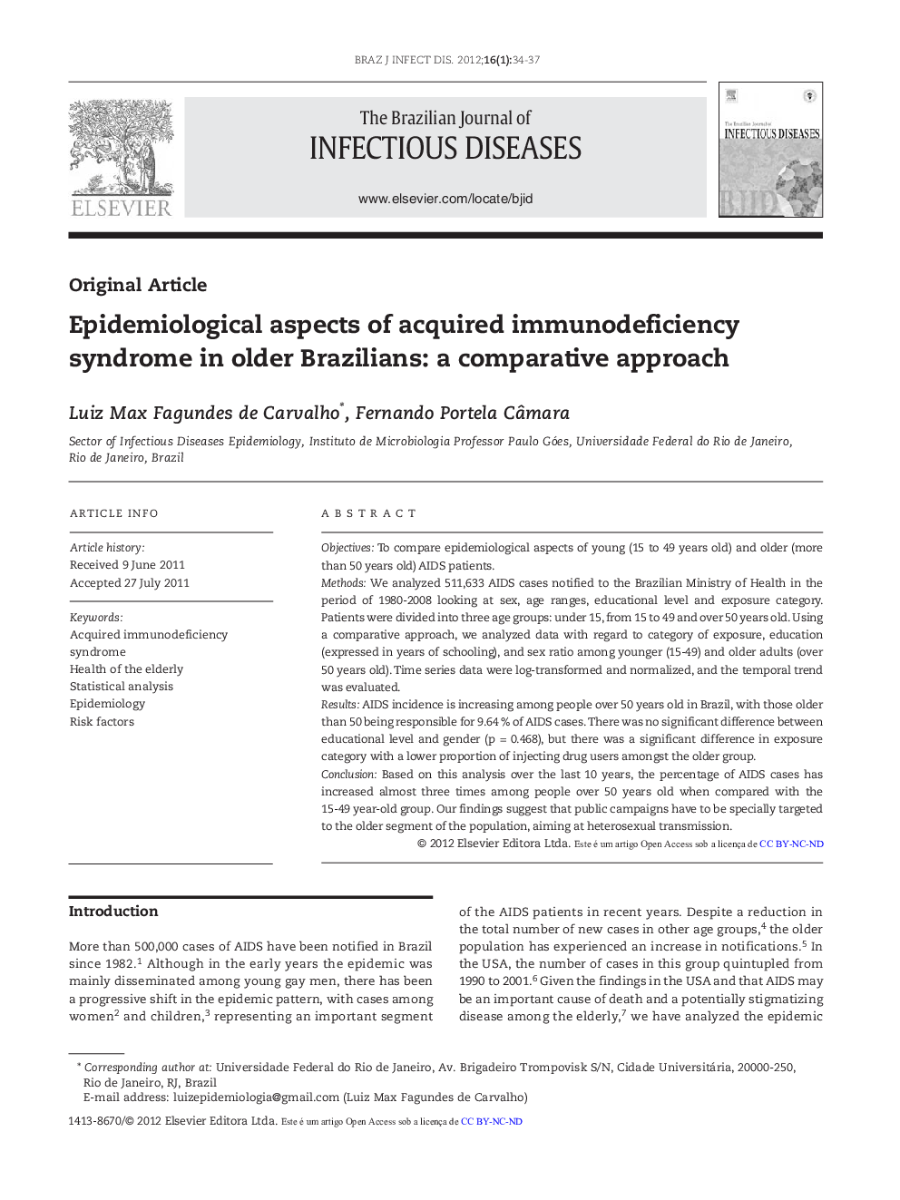 Epidemiological aspects of acquired immunodeficiency syndrome in older Brazilians: A comparative approach