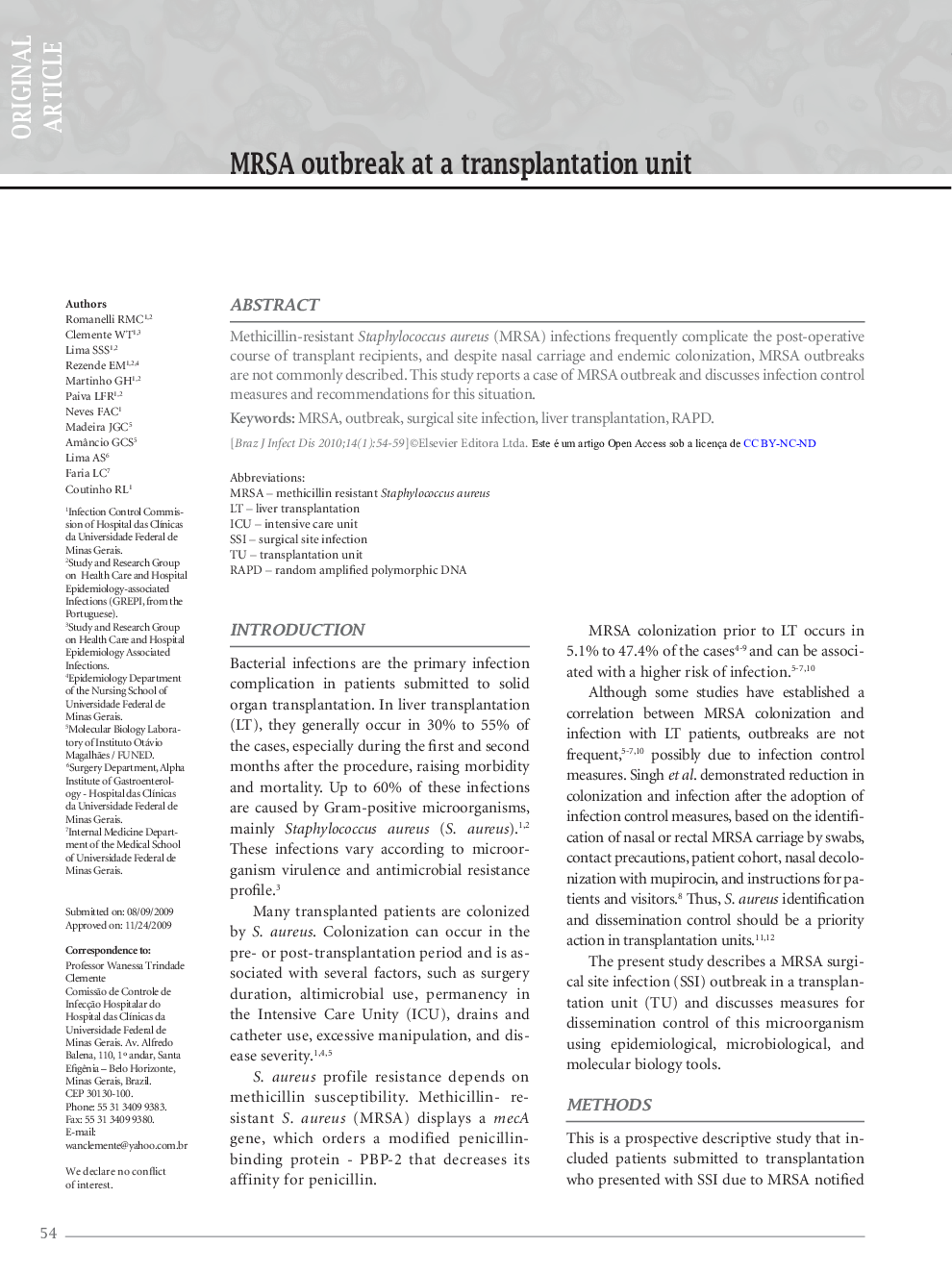 MRSA outbreak at a transplantation unit