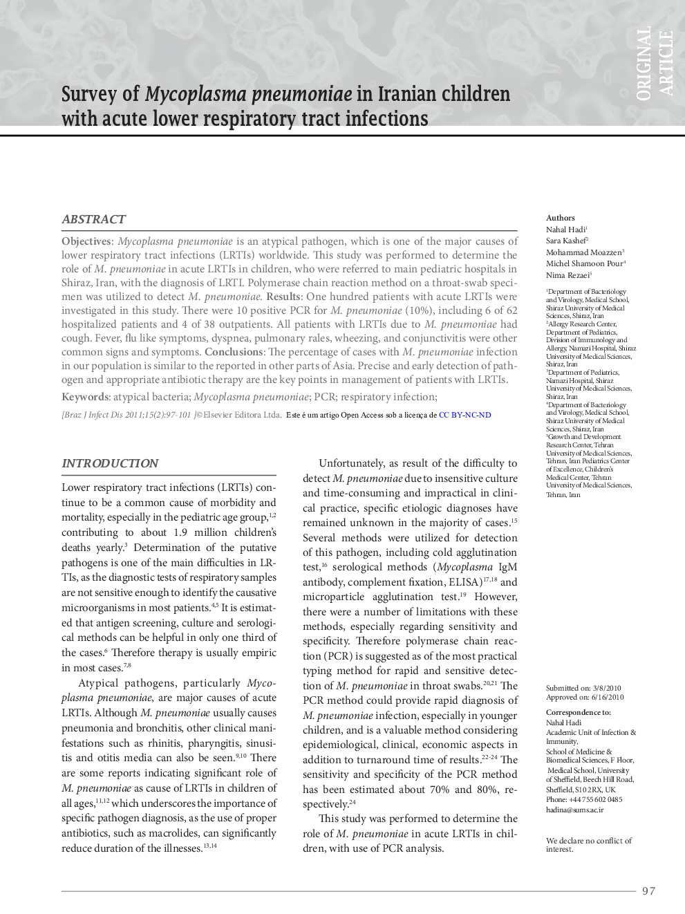 Survey of Mycoplasma pneumoniae in Iranian children with acute lower respiratory tract infections