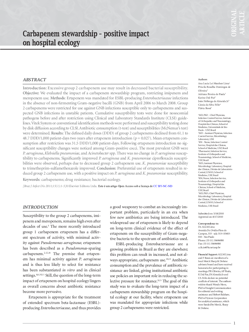 Carbapenem stewardship – positive impact on hospital ecology