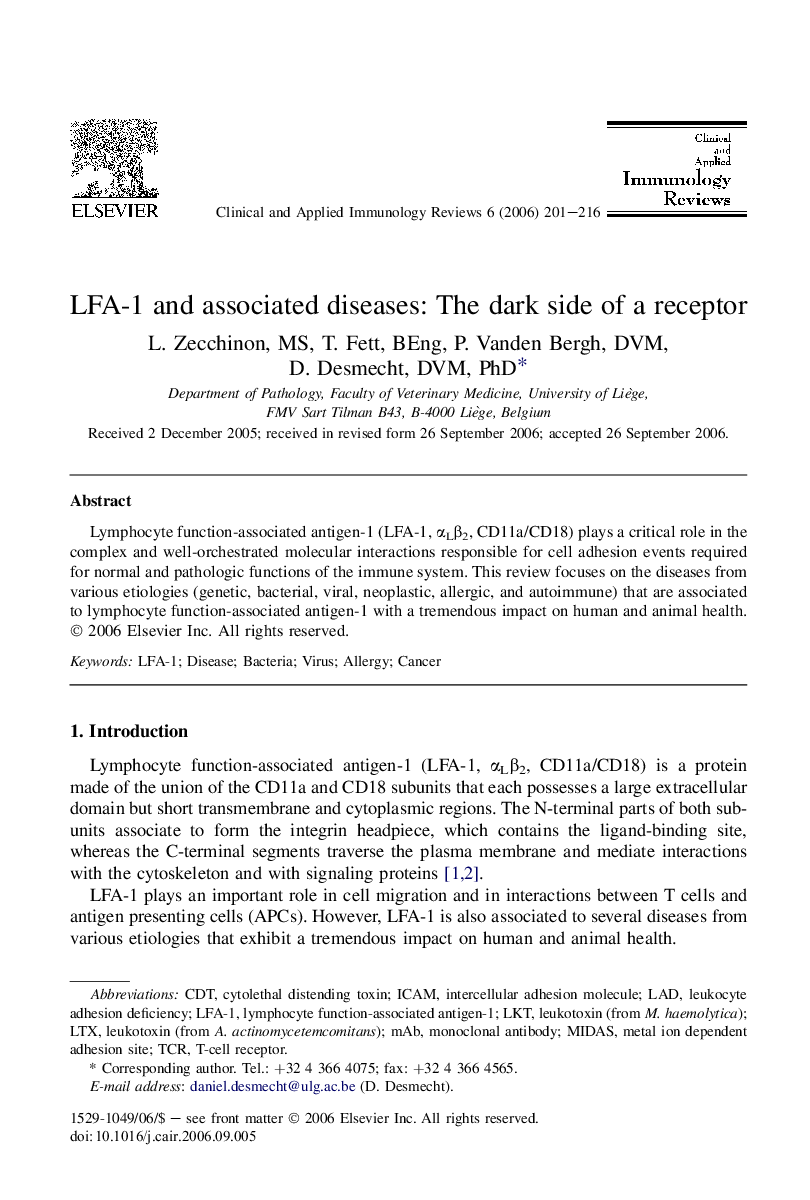 LFA-1 and associated diseases: The dark side of a receptor