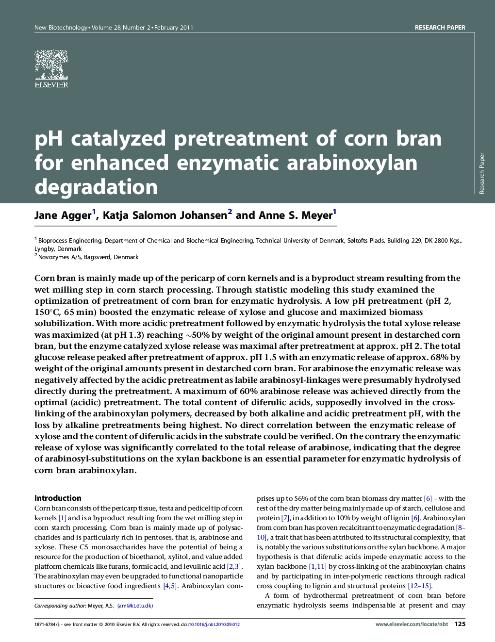 عکس صفحه اول مقاله: pH catalyzed pretreatment of corn bran for enhanced enzymatic arabinoxylan degradation pH catalyzed pretreatment of corn bran for enhanced enzymatic arabinoxylan degradation