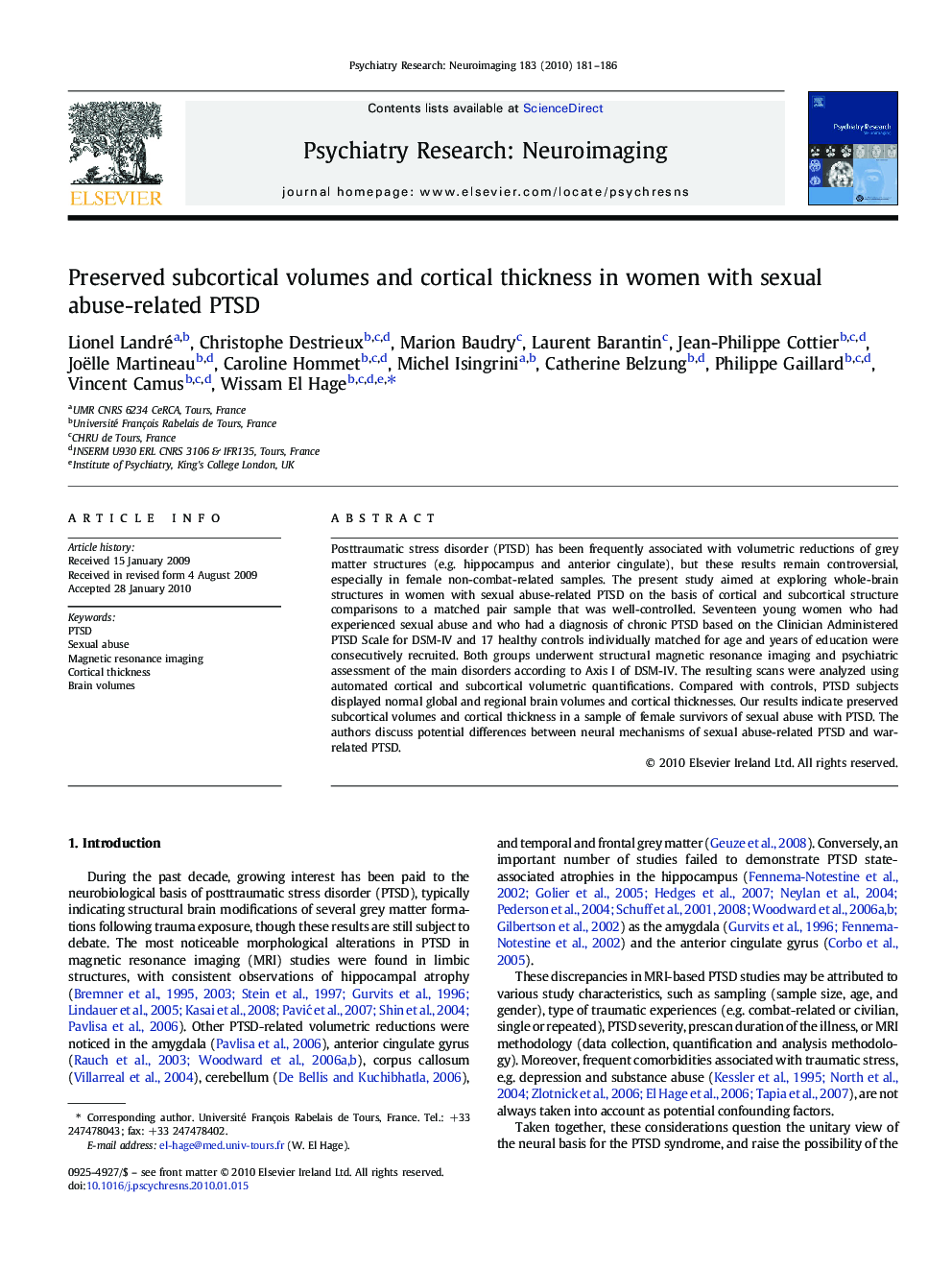 Preserved subcortical volumes and cortical thickness in women with sexual abuse-related PTSD