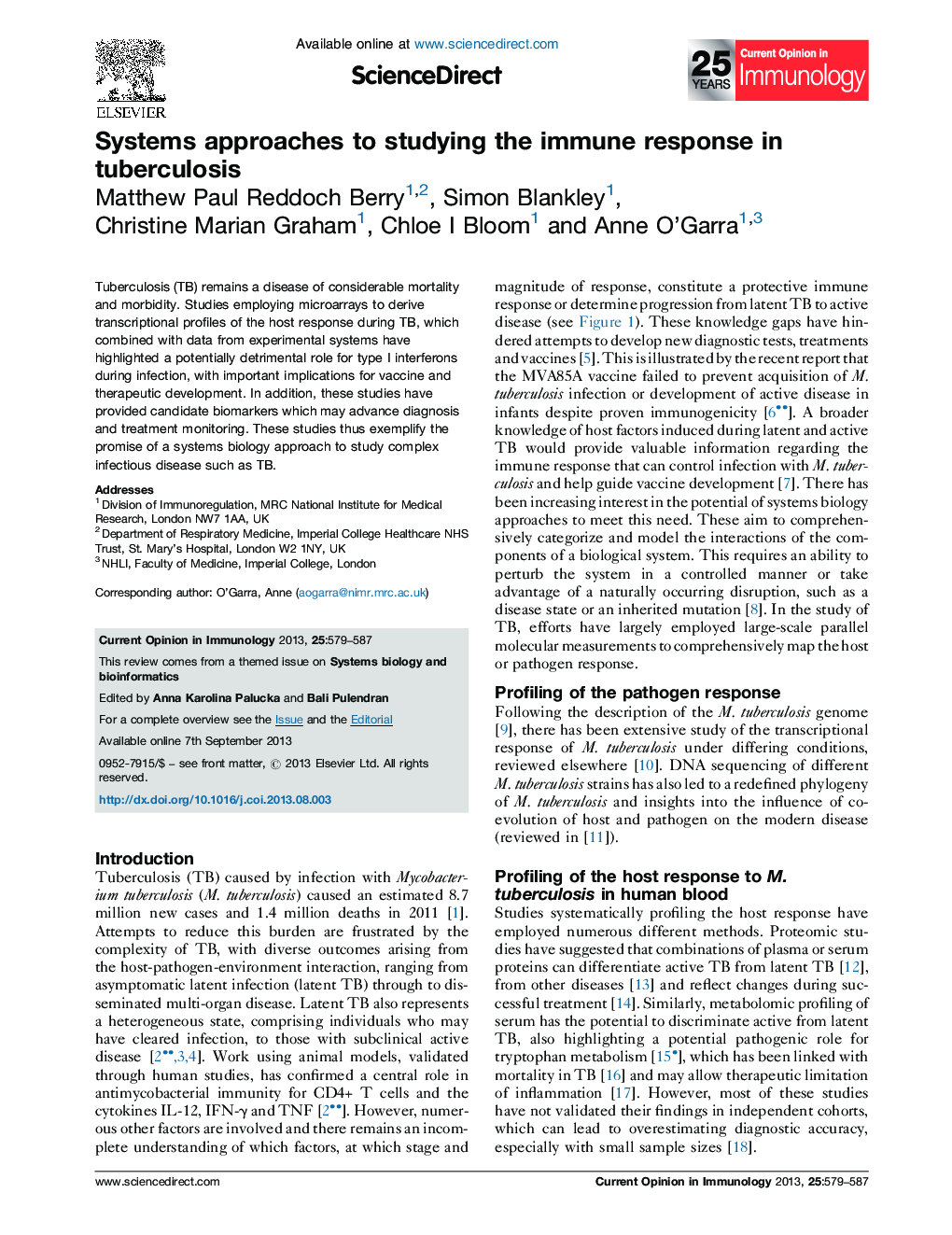 Systems approaches to studying the immune response in tuberculosis