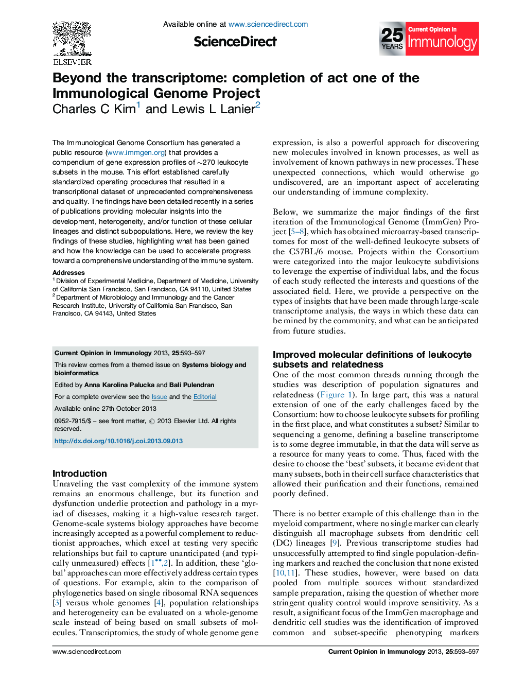 Beyond the transcriptome: completion of act one of the Immunological Genome Project