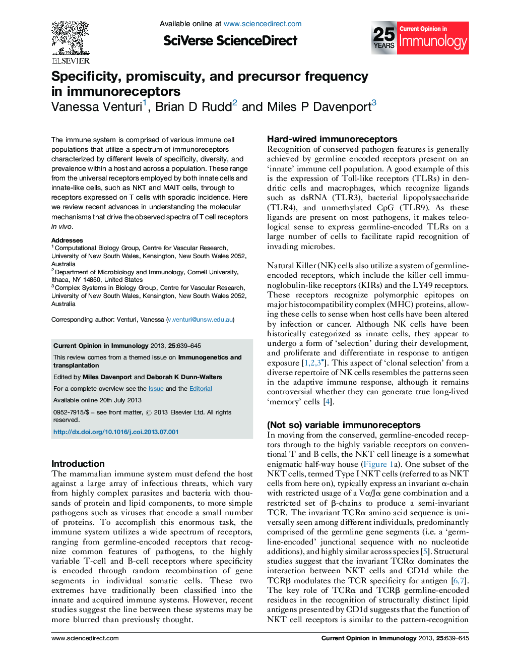 Specificity, promiscuity, and precursor frequency in immunoreceptors
