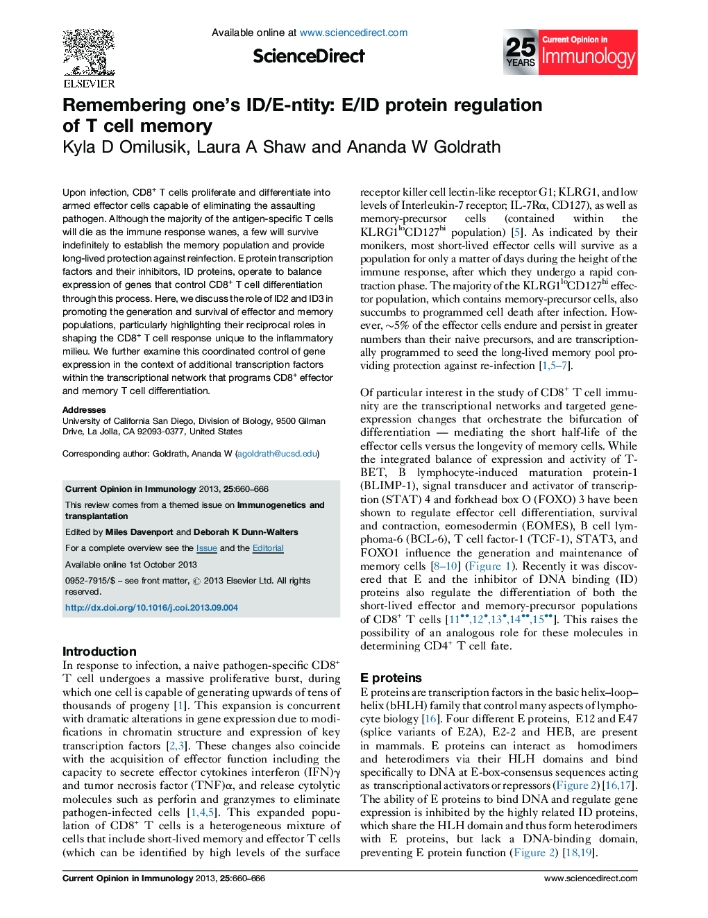 Remembering one's ID/E-ntity: E/ID protein regulation of T cell memory