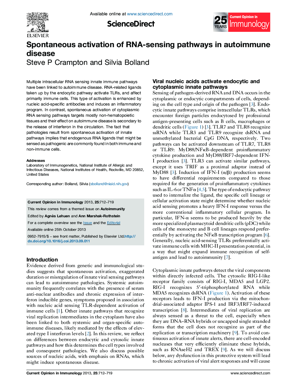 Spontaneous activation of RNA-sensing pathways in autoimmune disease