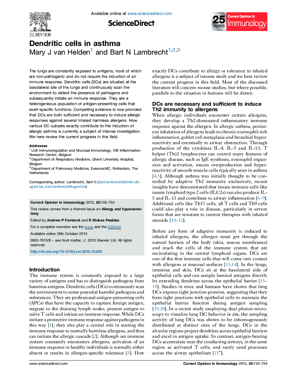Dendritic cells in asthma