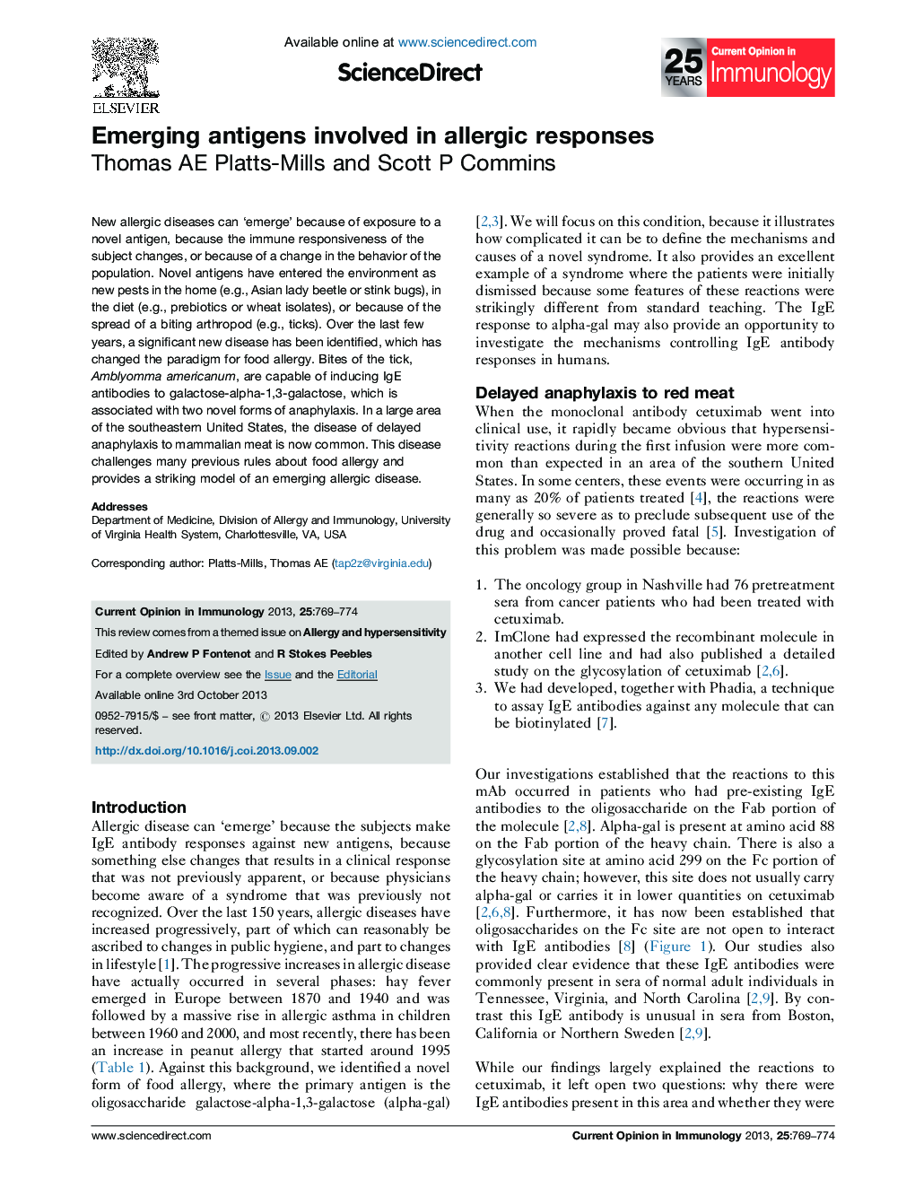 Emerging antigens involved in allergic responses