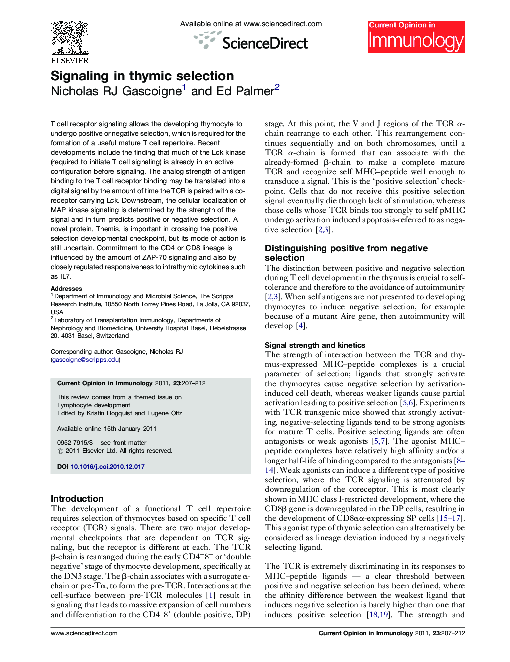 عکس صفحه اول مقاله: Signaling in thymic selection Signaling in thymic selection