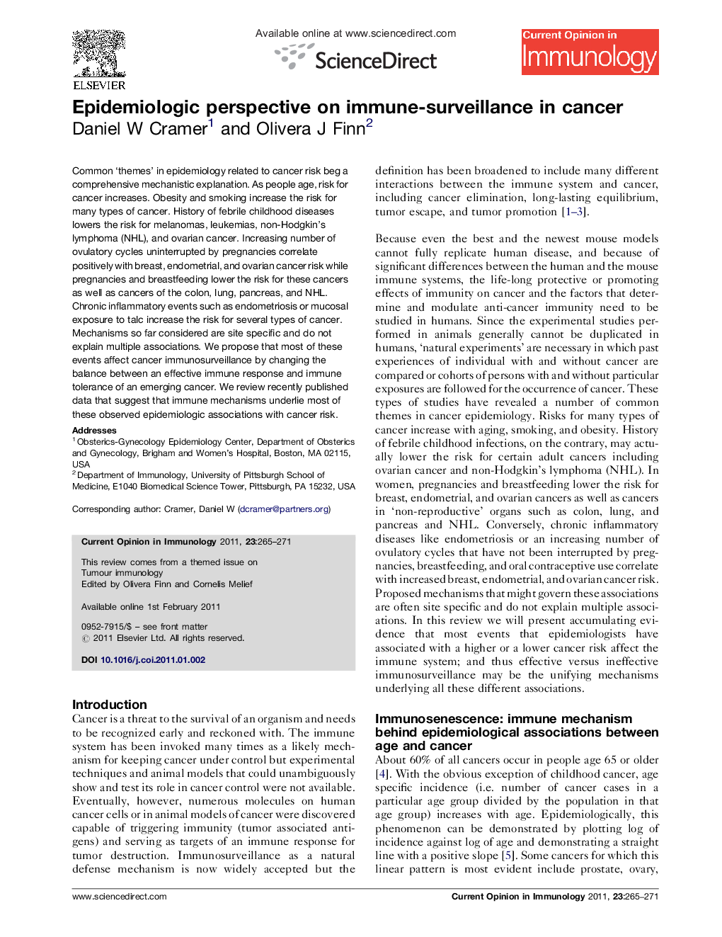 عکس صفحه اول مقاله: Epidemiologic perspective on immune-surveillance in cancer Epidemiologic perspective on immune-surveillance in cancer