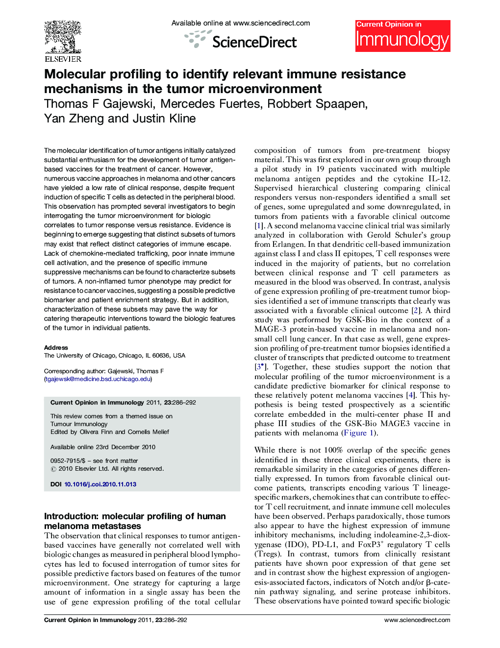 Molecular profiling to identify relevant immune resistance mechanisms in the tumor microenvironment