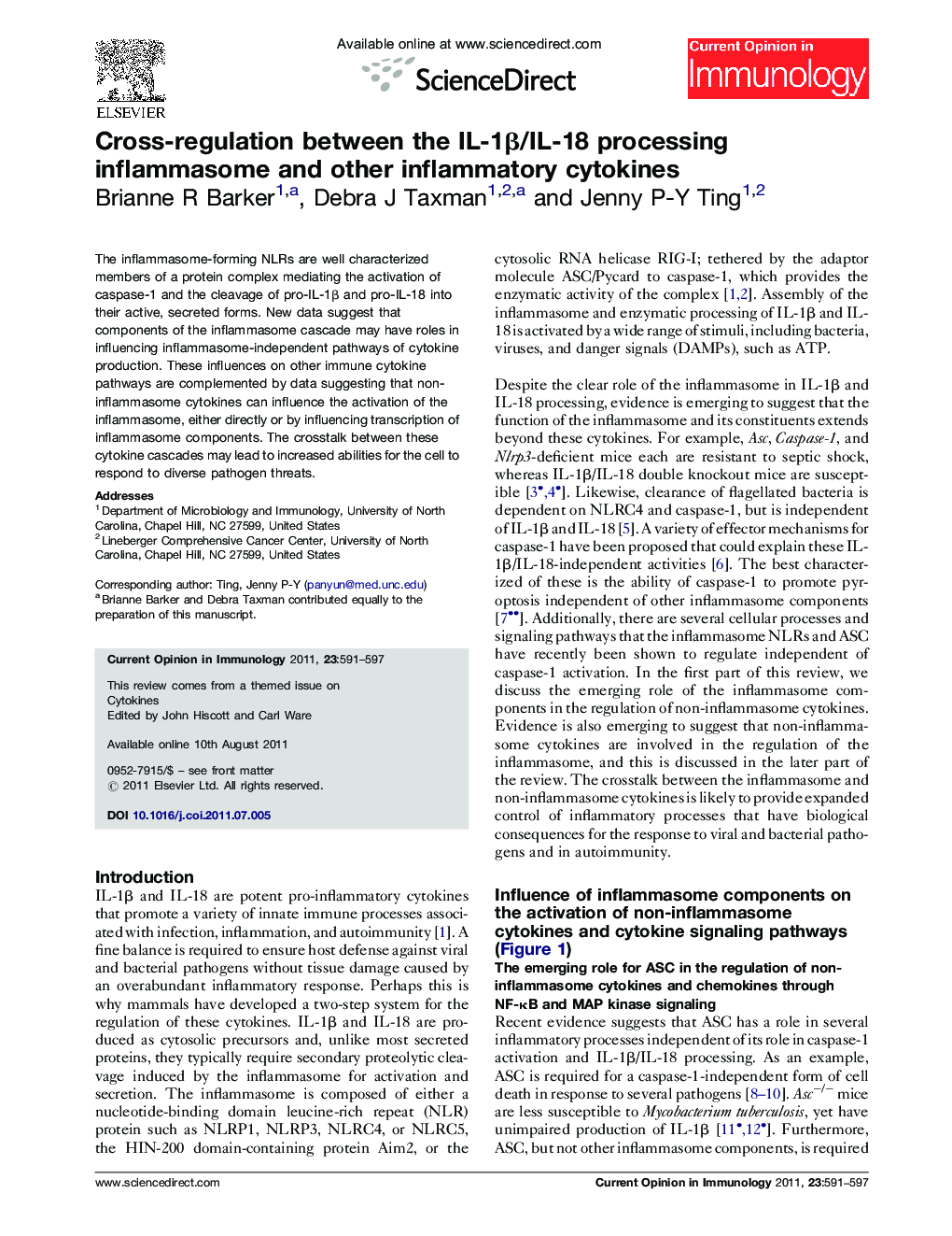Cross-regulation between the IL-1β/IL-18 processing inflammasome and other inflammatory cytokines